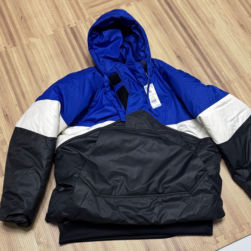 Adidas Men's Blue and Black Hooded puffer